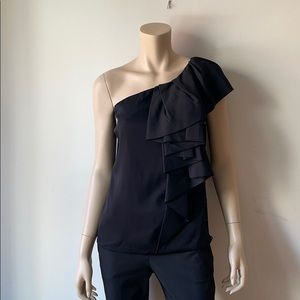 Robert Rodriguez Black Silk One-Shoulder Ruffle Cascade Top – NWT size 4